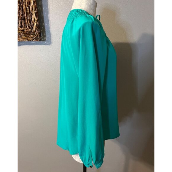 Yumi Kim Top XS Extra Small Silk Green Smocked 3/4 Long Sleeve - Picture 4 of 9